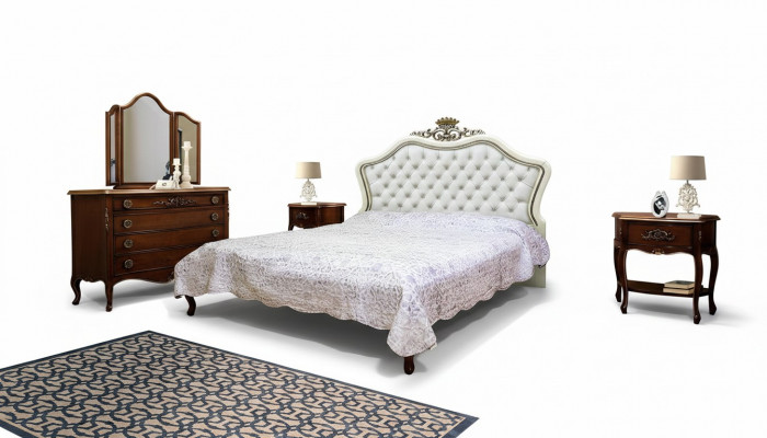 Komplett 4er Set fir Schlofkummer Design modern luxuriéist Bett 2x Nuetsdësch Kommode