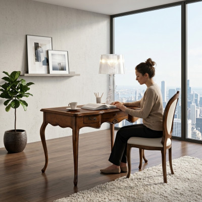 Designer Schreifdësch Stull Büro Set italienesch Miwwelen Sekretär Lehnstull 2tlg.
