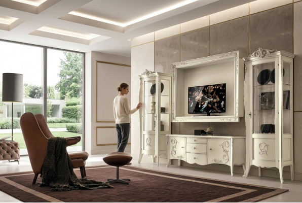 Set 4-Deeler Wunnzëmmer RTV Vitrin TV Sideboard Schaf Dësch Wunnzëmmer Holzmiwwelen