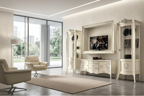 Set 4-Deeler Wunnzëmmer RTV Vitrin TV Sideboard Schaf Dësch Wunnzëmmer Holzmiwwelen