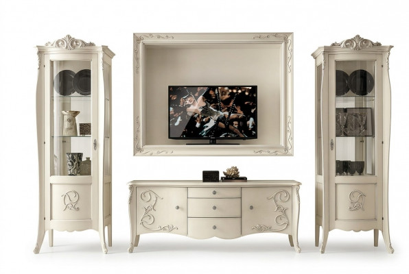 Set 4-Deeler Wunnzëmmer RTV Vitrin TV Sideboard Schaf Dësch Wunnzëmmer Holzmiwwelen