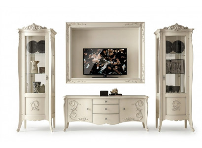 Set 4-Deeler Wunnzëmmer RTV Vitrin TV Sideboard Schaf Dësch Wunnzëmmer Holzmiwwelen