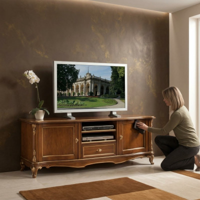 TV-Säitestéck RTV Wunnzëmmer Design Regal Braun Holz Regaler Lowboard Italien Nei