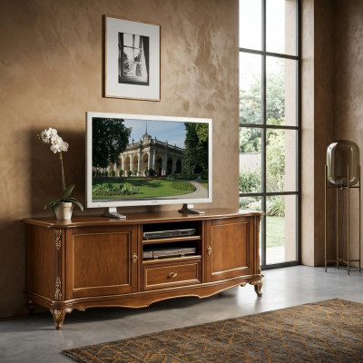 TV-Säitestéck RTV Wunnzëmmer Design Regal Braun Holz Regaler Lowboard Italien Nei