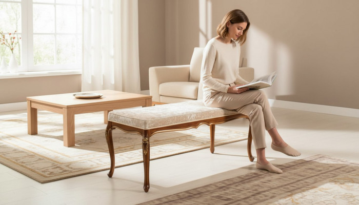 Ottoman gepolstert Bank Fousshocker Sëtz Pouffe Wunnzëmmer Designer Nei