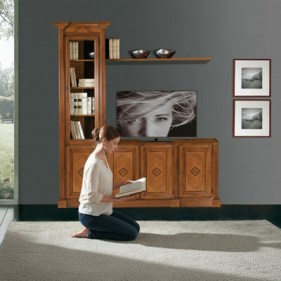 Schaf Vitrinn Holz Wunnzëmmer Miwwelen TV Schiefwand Moderne Design Wunnwand