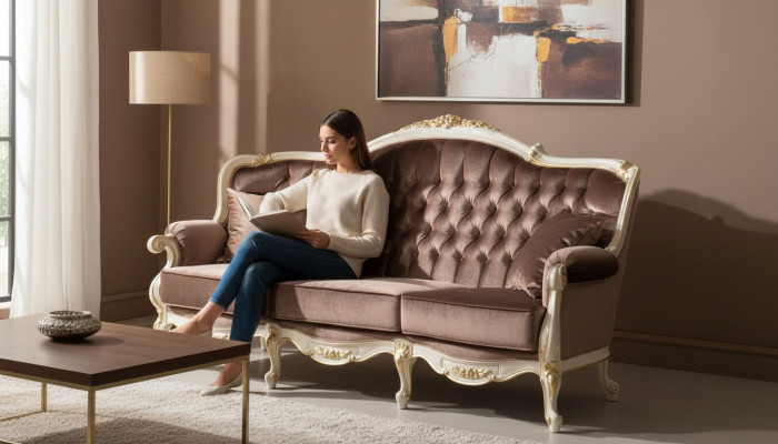 Italienesch Stil Dräisëtzer Canapé Wunnlandschaft Textilcanapé 3 Sëtz Sofa Canapéen