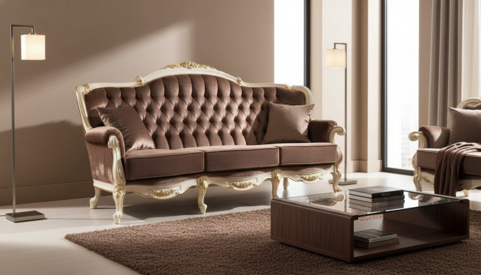 Italienesch Stil Dräisëtzer Canapé Wunnlandschaft Textilcanapé 3 Sëtz Sofa Canapéen