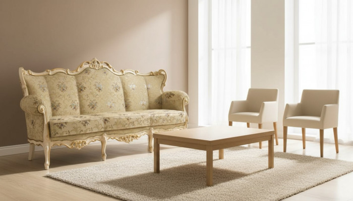 Sofa 3-Sëtz Couch Holzmiwwelen Drësëtz Couch Sofas italienesche Stil 200cm