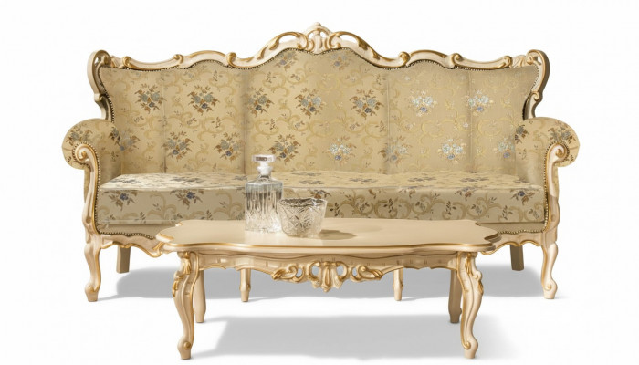 Sofa 3-Sëtz Couch Holzmiwwelen Drësëtz Couch Sofas italienesche Stil 200cm
