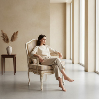 Fauteuil 1-Sëtzer Sofa Sitzer Stoff Wunnzëmmer Textil Luxus Thorn Miwwelen Stiler Elisa