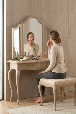 Schminktisch mat Spigel Schlofkummer Miwwelen Design Nuetsdësch Hocker 2tlg. Nei
