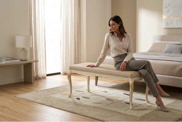 Osmanesche Chaiselounge Sëtzbank Stoff Designer Hocker Fousshocker Bäistellhocker