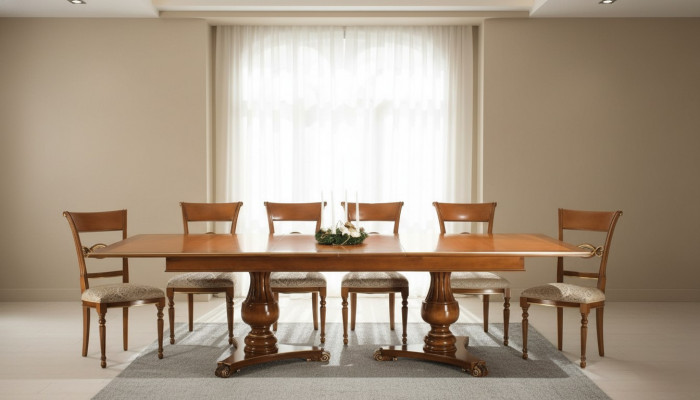 Komplett Set Iessdësch + 6 Still Iesszëmmer Set Iess Grupp Holz Dësch Dëscher 7tlg