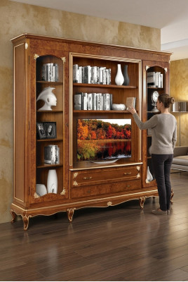 Televisiounsschräin Anbauwand Wunnwand TV Schräinwand Massivholz Modern Massivholz Nei