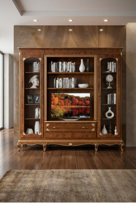 Televisiounsschräin Anbauwand Wunnwand TV Schräinwand Massivholz Modern Massivholz Nei