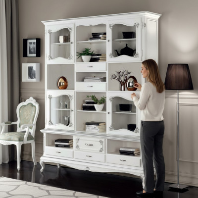Wunnzëmmer Vitrin Schaf Bicher Regal Anricht Klassesch Miwwele Regaler Holz