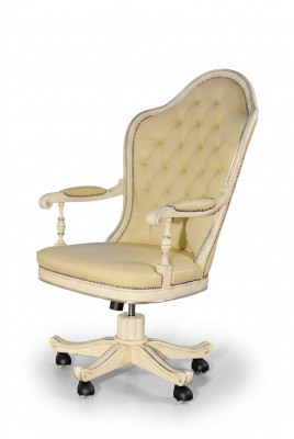Bürosstull Holz Chefsessel Chesterfield Italienesch Miwwelen wäiss dréibar wäiss nei