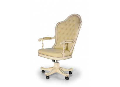 Bürosstull Holz Chefsessel Chesterfield Italienesch Miwwelen wäiss dréibar wäiss nei