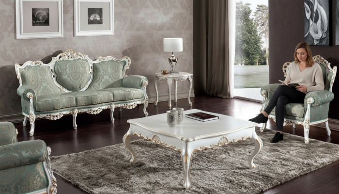Sofagarnitur Set Canapé Klassesch Barock Miwwele Wunnzëmmer Canapé 5tlg. Sofa Dësch