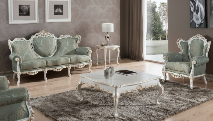 Sofagarnitur Set Canapé Klassesch Barock Miwwele Wunnzëmmer Canapé 5tlg. Sofa Dësch