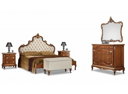 Schlofkummer Komplett Set Bett 2x Nuetsdësch Kommode Spigel Fauteuil 6tlg Italien