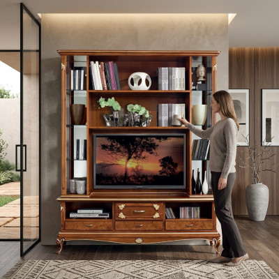 Wunnwand Schaf Vitrine Holz Wunnzëmmer Miwwelen TV Schafwänn Design Vitrinnen
