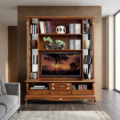 Wunnwand Schaf Vitrine Holz Wunnzëmmer Miwwelen TV Schafwänn Design Vitrinnen