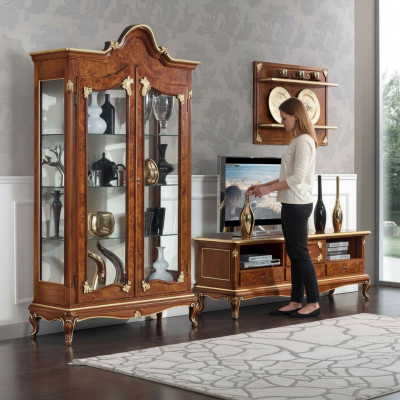 Italienesch Wunnzëmmer Wunnwand RTV TV Sideboard Schaf Vitrin Wandregal 3-deelg