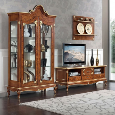 Italienesch Wunnzëmmer Wunnwand RTV TV Sideboard Schaf Vitrin Wandregal 3-deelg