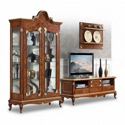 Italienesch Wunnzëmmer Wunnwand RTV TV Sideboard Schaf Vitrin Wandregal 3-deelg