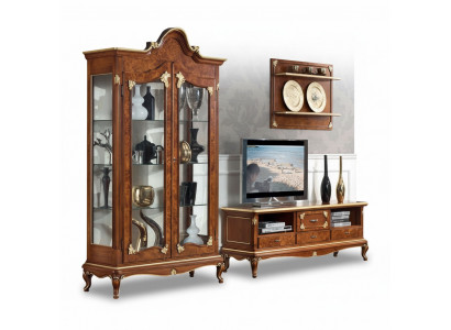 Italienesch Wunnzëmmer Wunnwand RTV TV Sideboard Schaf Vitrin Wandregal 3-deelg
