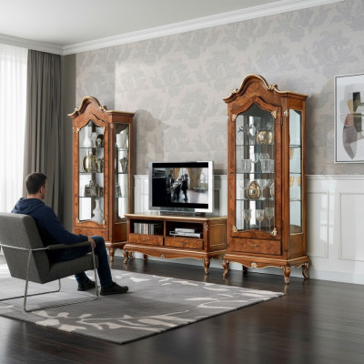 Wunnwand Set 3tlg. Wunnzëmmer rtv Vitrinn Buffetschaf Regal Luxus Wandschränke Nei