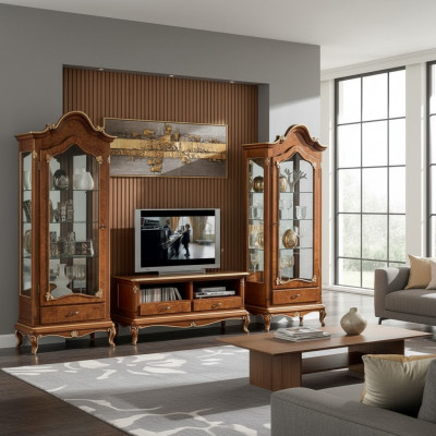 Wunnwand Set 3tlg. Wunnzëmmer rtv Vitrinn Buffetschaf Regal Luxus Wandschränke Nei