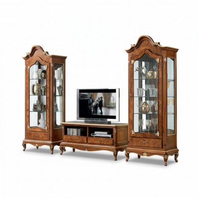 Wunnwand Set 3tlg. Wunnzëmmer rtv Vitrinn Buffetschaf Regal Luxus Wandschränke Nei