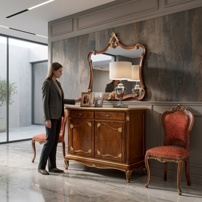 Anrichte Kommode Spigel Kommode Tiräng Holz Art Deco Luxus Design Set 2tlg