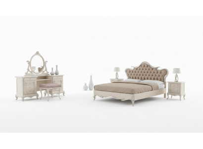 Luxus Schlofzëmmer Set Bett Nuetsdëscher Hocker Make-up Dësch Spigel Komplett Nei