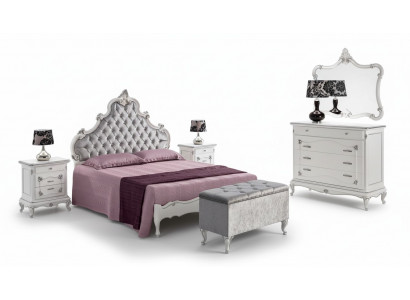 Klassesch Miwwelen 6tlg Schlofzëmmer-Set Bett 2x Nuetsdëscher Hocker Kommode Spigel