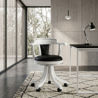 Bürostull Holz Chefsessel Chesterfield italieenesch Miwwelen schwaarz drehbar nei