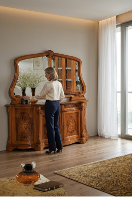 Kommoden Italienesch Miwwelen Massiv Spigel 2-Deeler Kommode Sideboard Schaf Holz