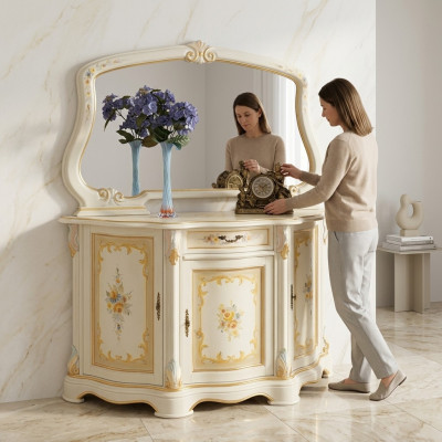 Elegant Stil Miwwelen Schlofkummer Kommode Schaf Klassesch Anrichte mat Spigel