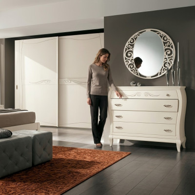 Sideboard Kommode mat Spigel Sideboards Holz Kommoden Miwwelen 2-Teile Wäiss Italien