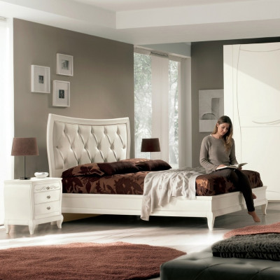 Bett Schlofschlofzëmmer Set Bett 2x Noperldesch Holz Klassesch Italienesche Miwwelen 3 Deeler