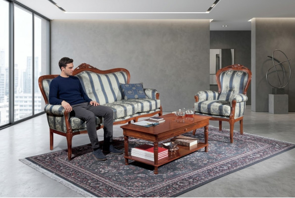 Klassesch Sofasëtzung Couch 3+1 Sëtzene Sofa Couchen Italienesch Miwwelen Textil