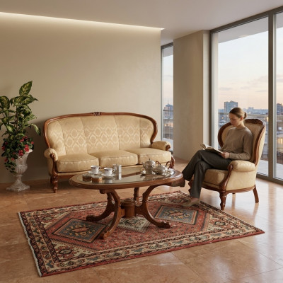 Klassesch Sofa-Garnitur Couch Sofa Fauteuil Dësch Italienesch Miwwelen 3 Stéck.