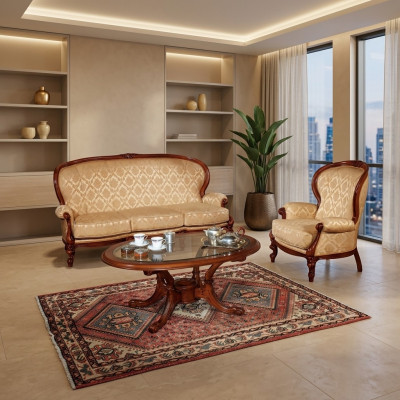 Klassesch Sofa-Garnitur Couch Sofa Fauteuil Dësch Italienesch Miwwelen 3 Stéck.