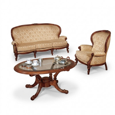 Klassesch Sofa-Garnitur Couch Sofa Fauteuil Dësch Italienesch Miwwelen 3 Stéck.