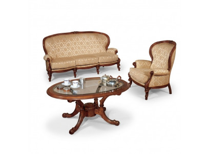 Klassesch Sofa-Garnitur Couch Sofa Fauteuil Dësch Italienesch Miwwelen 3 Stéck.