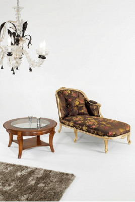 Klassesch Chaiselongue + Couchtisch Gold Blummen Leet Italienesch Miwwelen Dësch