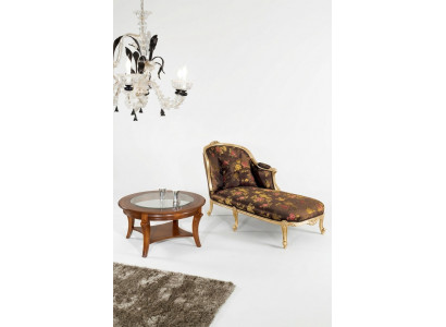 Klassesch Chaiselongue + Couchtisch Gold Blummen Leet Italienesch Miwwelen Dësch